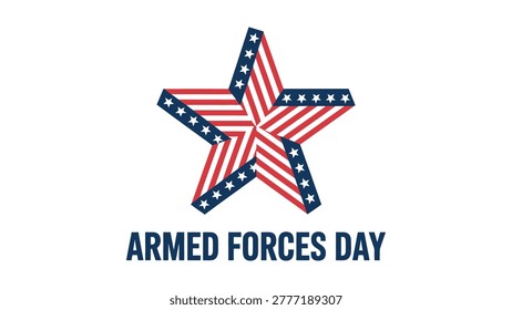 armed forces day patriotic star emblem with american flag pattern and military tribute typography design for national celebration, veterans appreciation and honor event