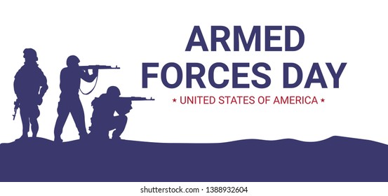 Armed forces day  poster design with soldiers silhouettes. USA patriotic illustration