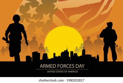 Armed forces day template, with soldier silhouette background design