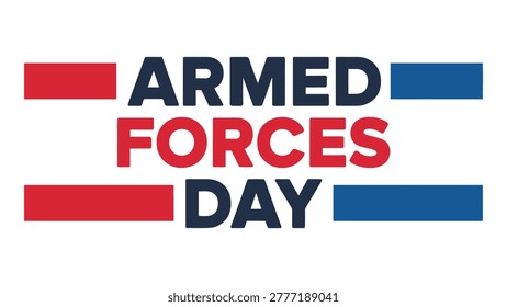 armed forces day typography banner with patriotic red and blue text design for military appreciation celebration, veterans tribute event and national holiday artwork