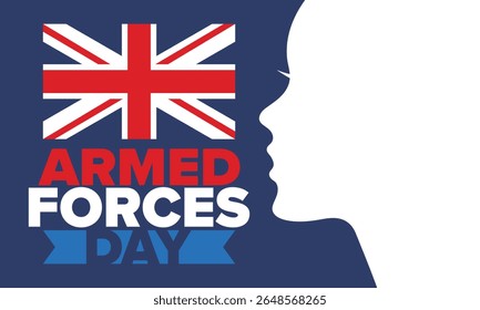 Armed Forces Day in United Kingdom. Great Britain flag. Veterans' and Memorial Day. Holiday to honoring the armed forces. British flag. Army Day. Creative art poster. Vector illustration