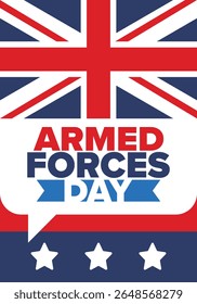Armed Forces Day in United Kingdom. Great Britain flag. Veterans' and Memorial Day. Holiday to honoring the armed forces. British flag. Army Day. Creative art poster. Vector illustration