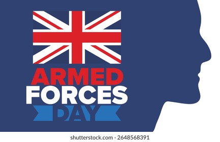 Dia das Forças Armadas no Reino Unido. Bandeira britânica. Dia dos Veteranos e Memorial. Férias para homenagear as forças armadas. Bandeira britânica. Dia do Exército. Cartaz de arte criativa. Ilustração vetorial