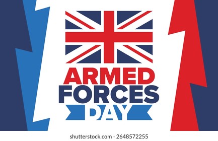 Armed Forces Day in United Kingdom. Great Britain flag. Veterans' and Memorial Day. Holiday to honoring the armed forces. British flag. Army Day. Creative art poster. Vector illustration