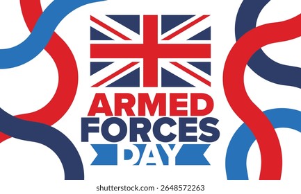 Armed Forces Day in United Kingdom. Great Britain flag. Veterans' and Memorial Day. Holiday to honoring the armed forces. British flag. Army Day. Creative art poster. Vector illustration