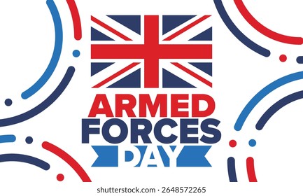 Armed Forces Day in United Kingdom. Great Britain flag. Veterans' and Memorial Day. Holiday to honoring the armed forces. British flag. Army Day. Creative art poster. Vector illustration