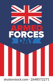 Armed Forces Day in United Kingdom. Great Britain flag. Veterans' and Memorial Day. Holiday to honoring the armed forces. British flag. Army Day. Creative art poster. Vector illustration