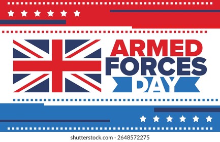 Dia das Forças Armadas no Reino Unido. Bandeira britânica. Dia dos Veteranos e Memorial. Férias para homenagear as forças armadas. Bandeira britânica. Dia do Exército. Cartaz de arte criativa. Ilustração vetorial