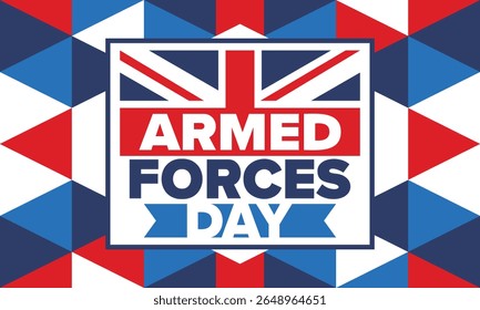 Armed Forces Day in United Kingdom. Great Britain flag. Veterans' and Memorial Day. Holiday to honoring the armed forces. British flag. Army Day. Creative art poster. Vector illustration