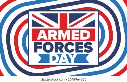 Armed Forces Day in United Kingdom. Great Britain flag. Veterans' and Memorial Day. Holiday to honoring the armed forces. British flag. Army Day. Creative art poster. Vector illustration