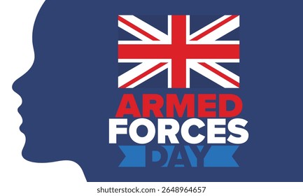 Dia das Forças Armadas no Reino Unido. Bandeira britânica. Dia dos Veteranos e Memorial. Férias para homenagear as forças armadas. Bandeira britânica. Dia do Exército. Cartaz de arte criativa. Ilustração vetorial