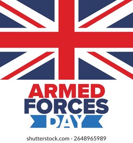 Armed Forces Day in United Kingdom. Great Britain flag. Veterans' and Memorial Day. Holiday to honoring the armed forces. British flag. Army Day. Creative art poster. Vector illustration