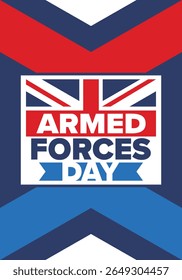 Armed Forces Day in United Kingdom. Great Britain flag. Veterans' and Memorial Day. Holiday to honoring the armed forces. British flag. Army Day. Creative art poster. Vector illustration