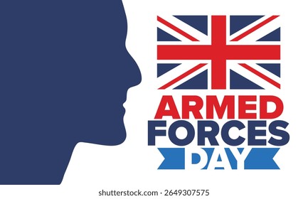 Dia das Forças Armadas no Reino Unido. Bandeira britânica. Dia dos Veteranos e Memorial. Férias para homenagear as forças armadas. Bandeira britânica. Dia do Exército. Cartaz de arte criativa. Ilustração vetorial