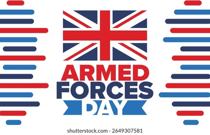 Dia das Forças Armadas no Reino Unido. Bandeira britânica. Dia dos Veteranos e Memorial. Férias para homenagear as forças armadas. Bandeira britânica. Dia do Exército. Cartaz de arte criativa. Ilustração vetorial