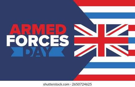 Armed Forces Day in United Kingdom. Great Britain flag. Veterans' and Memorial Day. Holiday to honoring the armed forces. British flag. Army Day. Creative art poster. Vector illustration
