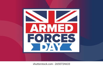 Dia das Forças Armadas no Reino Unido. Bandeira britânica. Dia dos Veteranos e Memorial. Férias para homenagear as forças armadas. Bandeira britânica. Dia do Exército. Cartaz de arte criativa. Ilustração vetorial