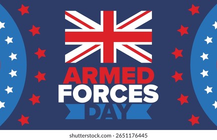 Armed Forces Day in United Kingdom. Great Britain flag. Veterans' and Memorial Day. Holiday to honoring the armed forces. British flag. Army Day. Creative art poster. Vector illustration