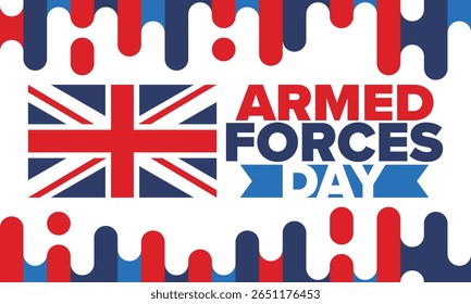 Armed Forces Day in United Kingdom. Great Britain flag. Veterans' and Memorial Day. Holiday to honoring the armed forces. British flag. Army Day. Creative art poster. Vector illustration