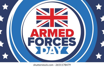 Armed Forces Day in United Kingdom. Great Britain flag. Veterans' and Memorial Day. Holiday to honoring the armed forces. British flag. Army Day. Creative art poster. Vector illustration