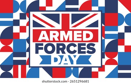Dia das Forças Armadas no Reino Unido. Bandeira britânica. Dia dos Veteranos e Memorial. Férias para homenagear as forças armadas. Bandeira britânica. Dia do Exército. Cartaz de arte criativa. Ilustração vetorial