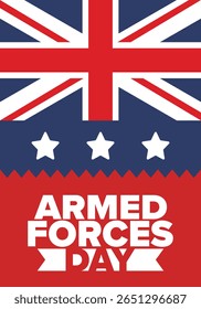 Armed Forces Day in United Kingdom. Great Britain flag. Veterans' and Memorial Day. Holiday to honoring the armed forces. British flag. Army Day. Creative art poster. Vector illustration