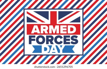Dia das Forças Armadas no Reino Unido. Bandeira britânica. Dia dos Veteranos e Memorial. Férias para homenagear as forças armadas. Bandeira britânica. Dia do Exército. Cartaz de arte criativa. Ilustração vetorial