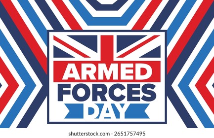 Armed Forces Day in United Kingdom. Great Britain flag. Veterans' and Memorial Day. Holiday to honoring the armed forces. British flag. Army Day. Creative art poster. Vector illustration