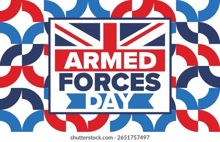 Dia das Forças Armadas no Reino Unido. Bandeira britânica. Dia dos Veteranos e Memorial. Férias para homenagear as forças armadas. Bandeira britânica. Dia do Exército. Cartaz de arte criativa. Ilustração vetorial