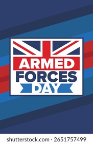 Armed Forces Day in United Kingdom. Great Britain flag. Veterans' and Memorial Day. Holiday to honoring the armed forces. British flag. Army Day. Creative art poster. Vector illustration