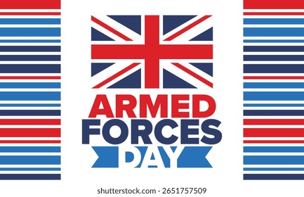 Dia das Forças Armadas no Reino Unido. Bandeira britânica. Dia dos Veteranos e Memorial. Férias para homenagear as forças armadas. Bandeira britânica. Dia do Exército. Cartaz de arte criativa. Ilustração vetorial