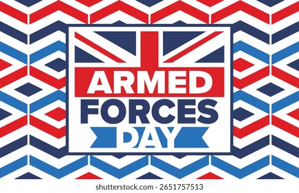 Armed Forces Day in United Kingdom. Great Britain flag. Veterans' and Memorial Day. Holiday to honoring the armed forces. British flag. Army Day. Creative art poster. Vector illustration