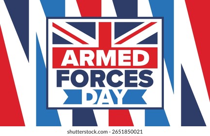 Dia das Forças Armadas no Reino Unido. Bandeira britânica. Dia dos Veteranos e Memorial. Férias para homenagear as forças armadas. Bandeira britânica. Dia do Exército. Cartaz de arte criativa. Ilustração vetorial