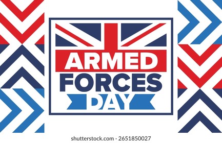 Armed Forces Day in United Kingdom. Great Britain flag. Veterans' and Memorial Day. Holiday to honoring the armed forces. British flag. Army Day. Creative art poster. Vector illustration