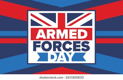 Dia das Forças Armadas no Reino Unido. Bandeira britânica. Dia dos Veteranos e Memorial. Férias para homenagear as forças armadas. Bandeira britânica. Dia do Exército. Cartaz de arte criativa. Ilustração vetorial