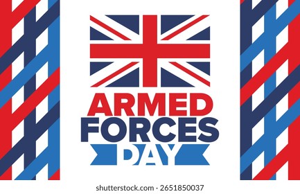 Armed Forces Day in United Kingdom. Great Britain flag. Veterans' and Memorial Day. Holiday to honoring the armed forces. British flag. Army Day. Creative art poster. Vector illustration