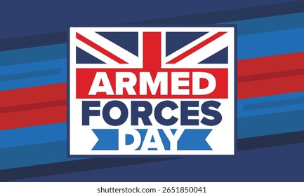 Dia das Forças Armadas no Reino Unido. Bandeira britânica. Dia dos Veteranos e Memorial. Férias para homenagear as forças armadas. Bandeira britânica. Dia do Exército. Cartaz de arte criativa. Ilustração vetorial