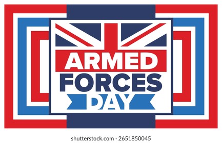 Armed Forces Day in United Kingdom. Great Britain flag. Veterans' and Memorial Day. Holiday to honoring the armed forces. British flag. Army Day. Creative art poster. Vector illustration