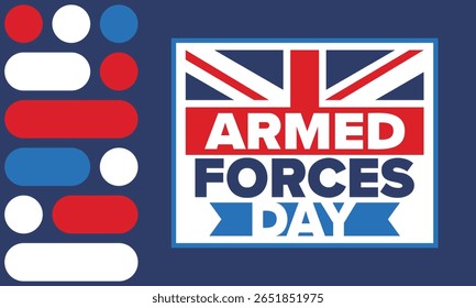 Armed Forces Day in United Kingdom. Great Britain flag. Veterans' and Memorial Day. Holiday to honoring the armed forces. British flag. Army Day. Creative art poster. Vector illustration