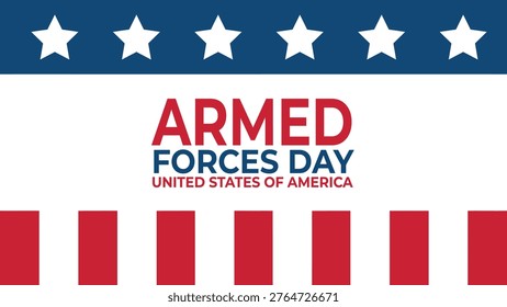 Armed Forces Day United States of America banner with stars and stripes design honoring military service, patriotic tribute illustration for national celebration event