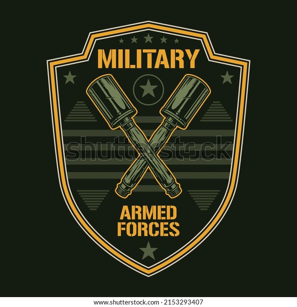 Armed forces emblem colorful vintage coat\
arms for military soldiers with anti-tank hand grenades to counter\
armored vehicles vector\
illustration
