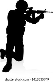 Armed forces high quality detailed silhouette of military army soldier