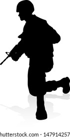 Armed forces high quality detailed silhouette of military army soldier