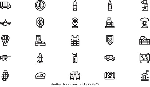 Iconos de las fuerzas armadas Colección de iconos vectoriales de alta calidad con trazo editable. Ideal para Profesional y Proyectos Creativos.