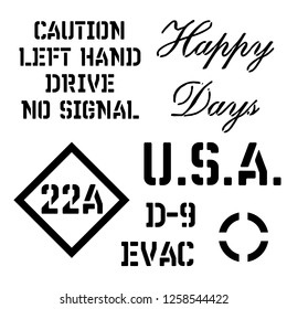 Armed forces stencil sign collection. Black on white background.