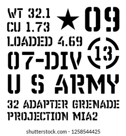 Armed forces stencil sign collection. Black on white background.