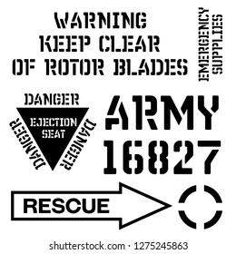 Armed forces stencil sign collection. Black on white background.