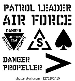 Armed forces stencil sign collection. Black on white background.
