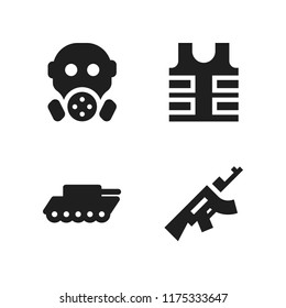 armed icon. 4 armed vector icons set. gas mask, bulletproof vest and war tank icons for web and design about armed theme