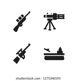armed icon. 4 armed vector icons set. machine gun, aircraft carrier and rifle icons for web and design about armed theme